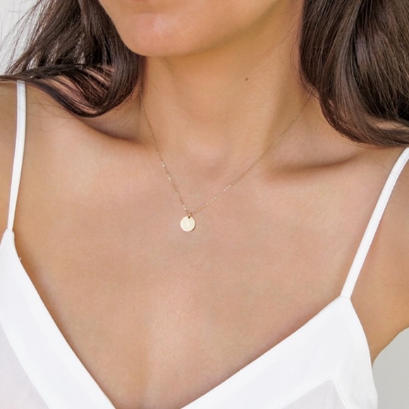 Gold Letter Circle Stamped Initial Necklace - Picture 2 of 6